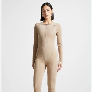 Maniere De Voir Beige vegan suede jumpsuit - brand new